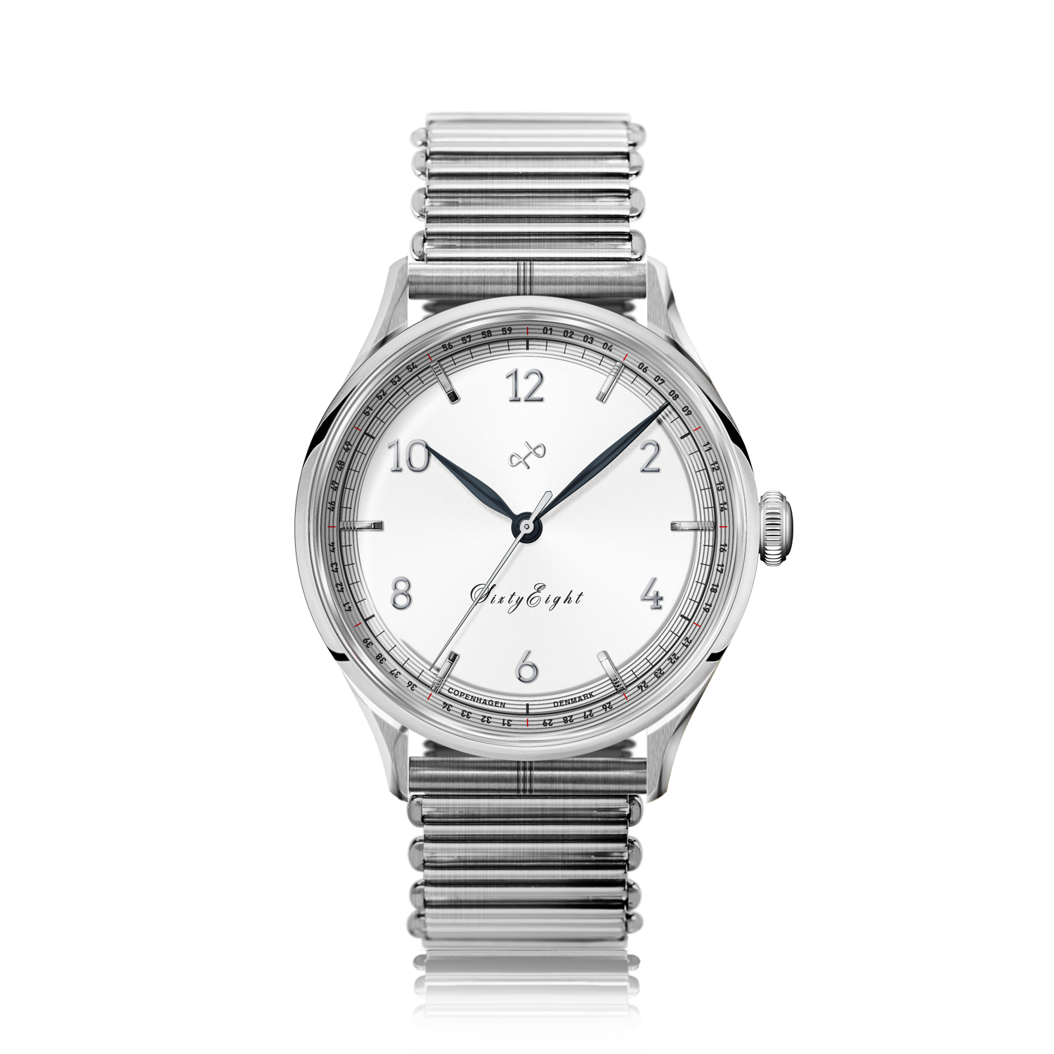 1968 Sixtyeight by AV86 vintage-inspired dress watch with sapphire crystal, subtle dial details, and stainless steel bracelet strap