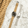 1956 Marine by AV86 vintage-inspired diver with acrylic filled bezel, large luminous markers, beige fabric strap, and metal bracelet option