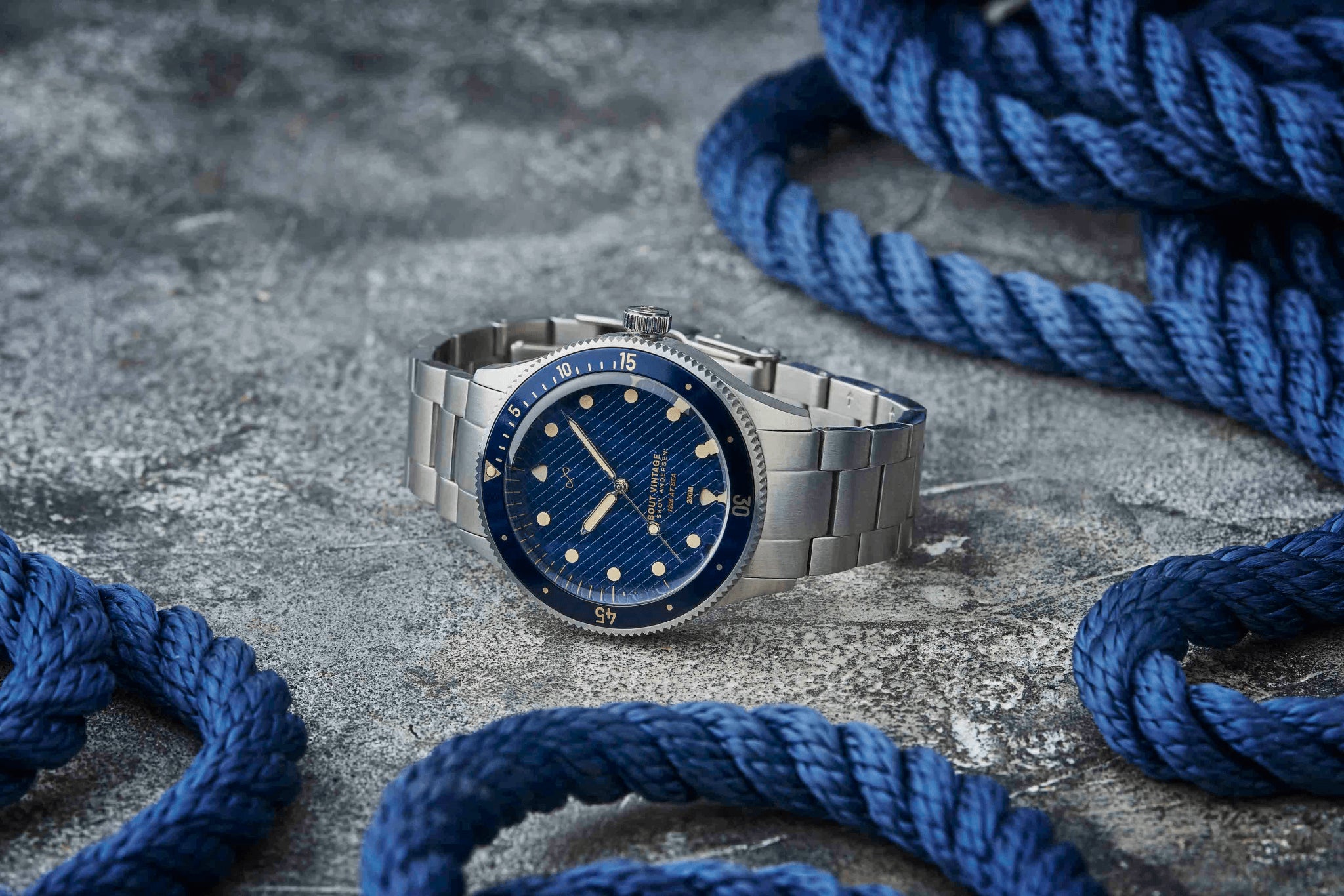 1926 At'sea, Blue Turtle Vintage by AV86 diver watch with sapphire crystal, stainless steel bracelet, and vintage-inspired dial