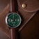 1934 Telechron by AV86 vintage-inspired chronograph with telemeter, sapphire crystal, and brown leather strap on suede pouch