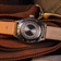 1956 Marine Automatic by AV86 showcasing engraved stainless steel case back with automatic movement and leather strap