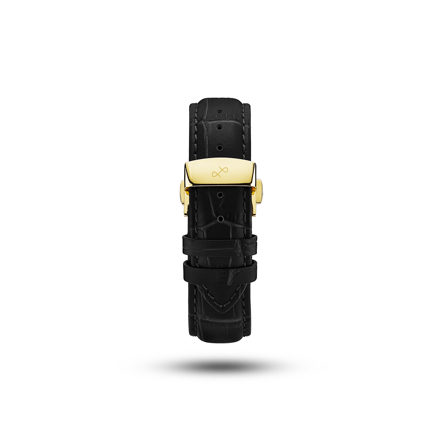 Butterfly Clasp - Black Croco by AV86 premium high-quality black croco leather strap with gold plated butterfly clasp and engraved logo