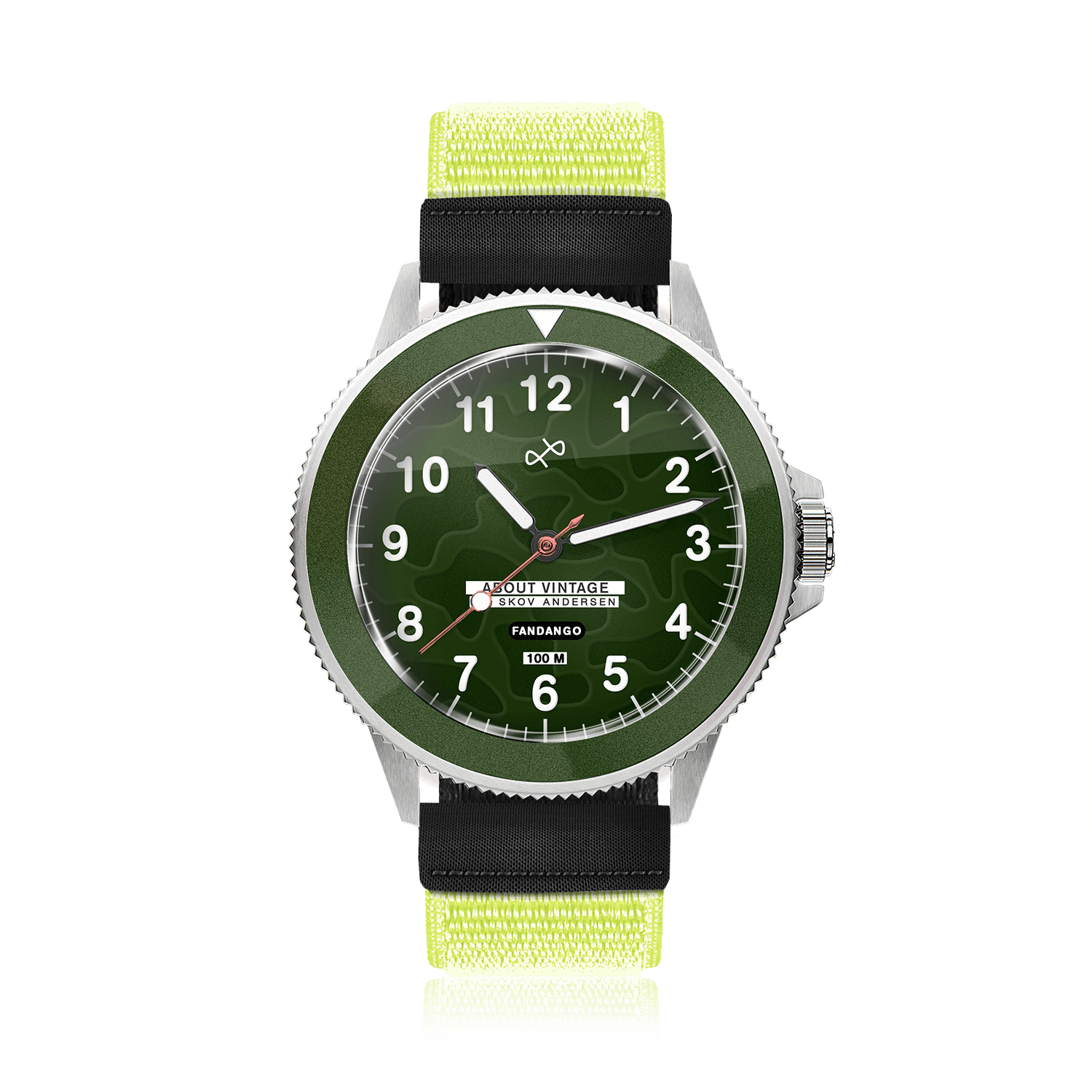 Fandango 'BOB', Green / Green by AV86 kids watch with luminous big numbers, stainless steel case, and easy velcro strap