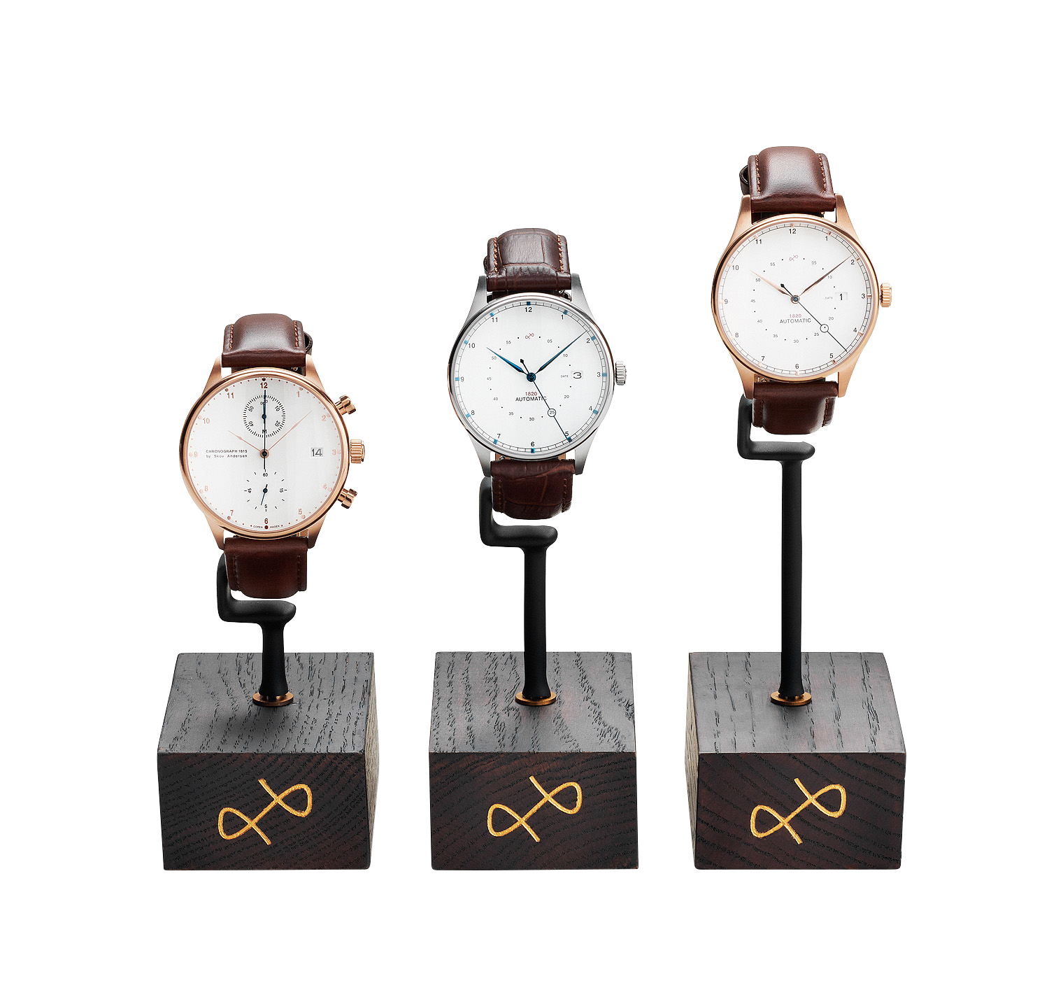 C-clip set (3 pcs.) by AV86 includes vintage-inspired chronograph and dress watches with leather straps and minimalist dials
