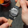 1564 Chronodate Automatic by AV86 with engraved case back, vintage-inspired automatic movement, and black leather strap