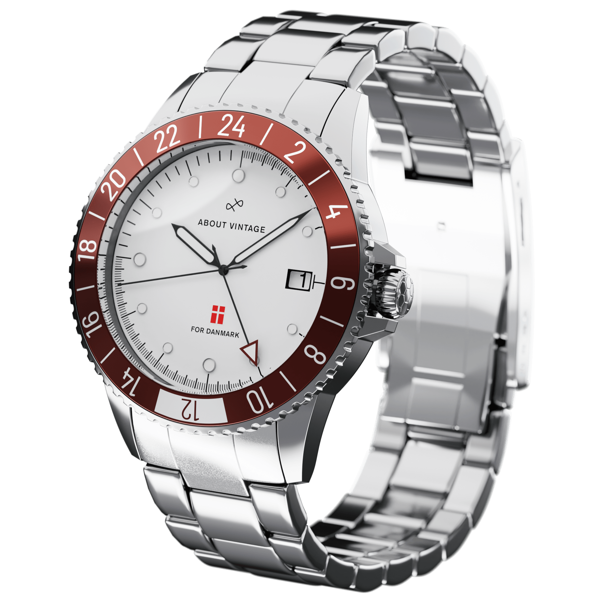 Danmark Det Officielle Landsholdsur, 1889 / DBU – 41mm luxury GMT watch by AV86 with sapphire crystal, stainless steel case and bracelet, and date function