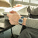 1904 Chronograph by AV86 with angular case, blue dial, chronograph function, sapphire crystal, and blue rubber strap