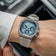 1904 Chronograph by AV86 with angular case, vintage-inspired dial, sapphire crystal, and textured rubber strap in neutral tone
