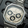 1904 Chronograph by AV86 with angular case, vintage-inspired dial, sapphire crystal, chronograph subdials, and metal bracelet strap