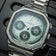 1904 Chronograph by AV86 with angular case, sapphire crystal, vintage dial, chronograph subdials, and brushed metal bracelet strap