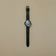 1956 Marine Automatic, Steel / Blue Fade vintage-inspired watch by AV86 with blue fade dial and black leather strap in Nordic minimalist style