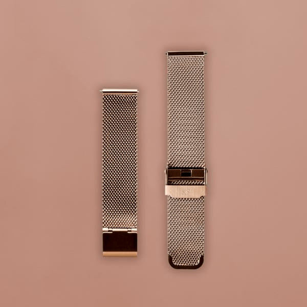 Mesh Band - Gold by AV86 two-piece gold plated interchangeable strap with signature bow logo on clasp, Scandinavian design