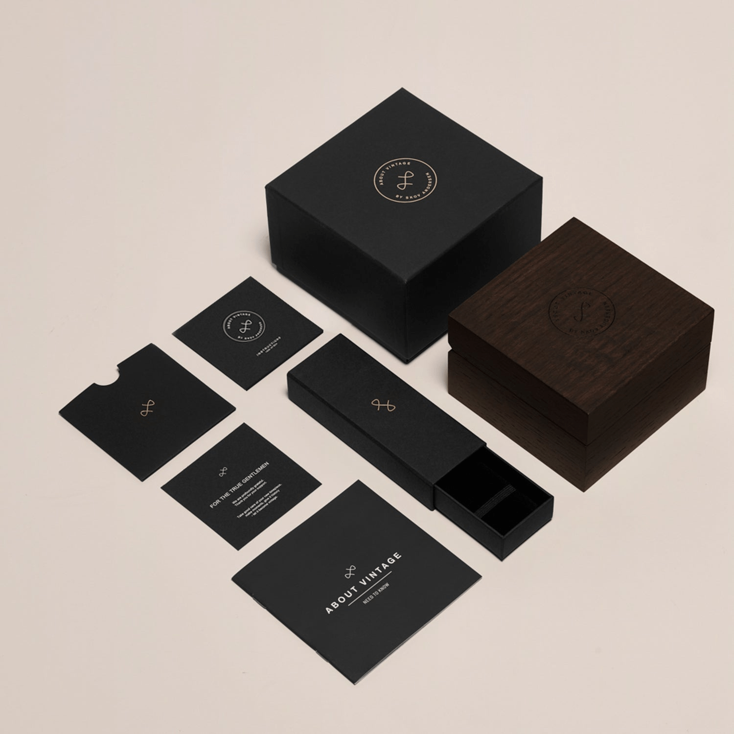 1971 Automatic, Night Blue - Swiss Made by AV86 luxury watch packaging set with black and wooden presentation boxes and booklets