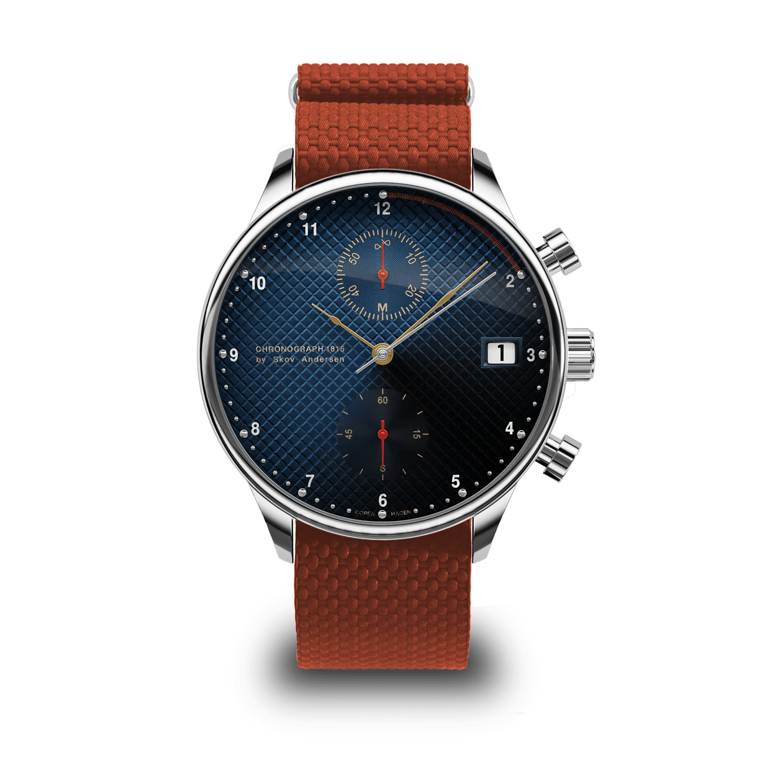 Chronographe Justin Gatlin 1815 par AV86 d'inspiration vintage, avec cadran texturé, Verre saphir et bracelet en caoutchouc texturé orange