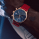 1815 Justin Gatlin, Gold / Blue Turtle vintage-inspired chronograph with sapphire crystal and red fabric strap by AV86