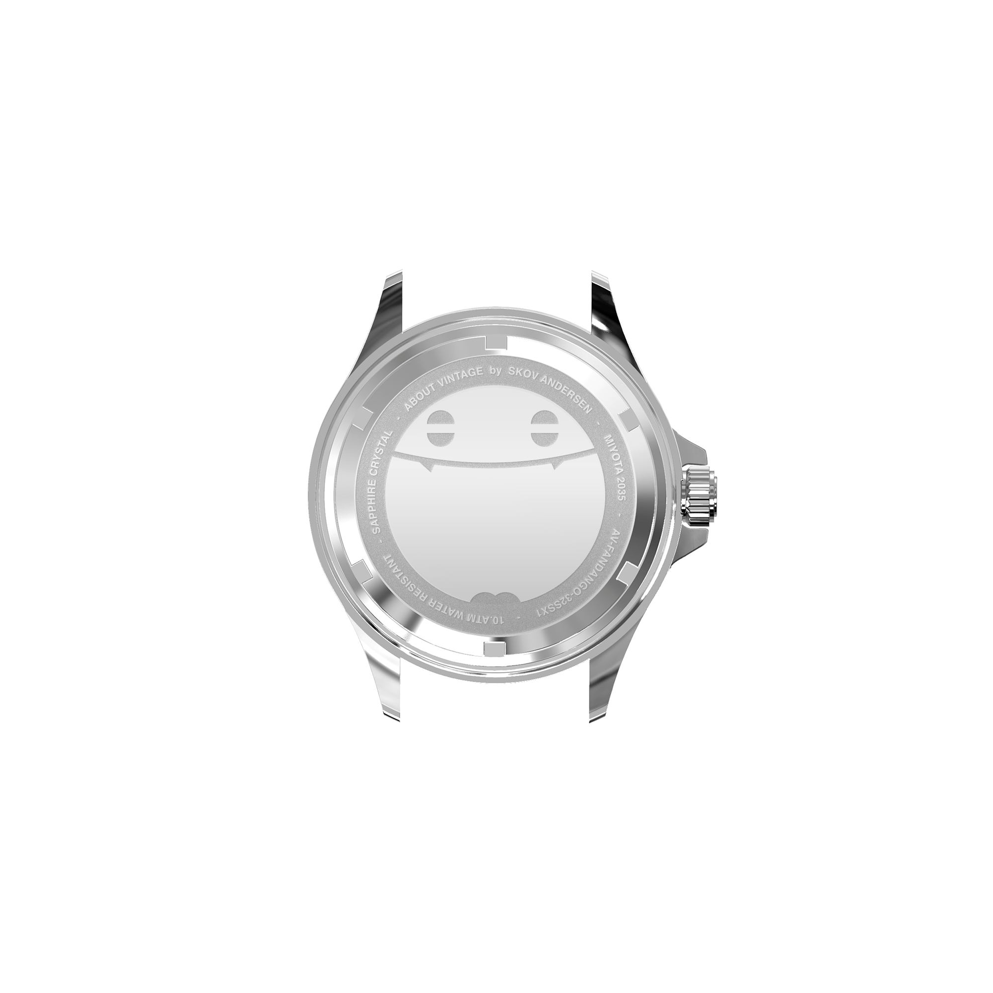 Fandango 'KAI', Dark Blue / Army by AV86 polished stainless steel case back with engraved playful smiley detail