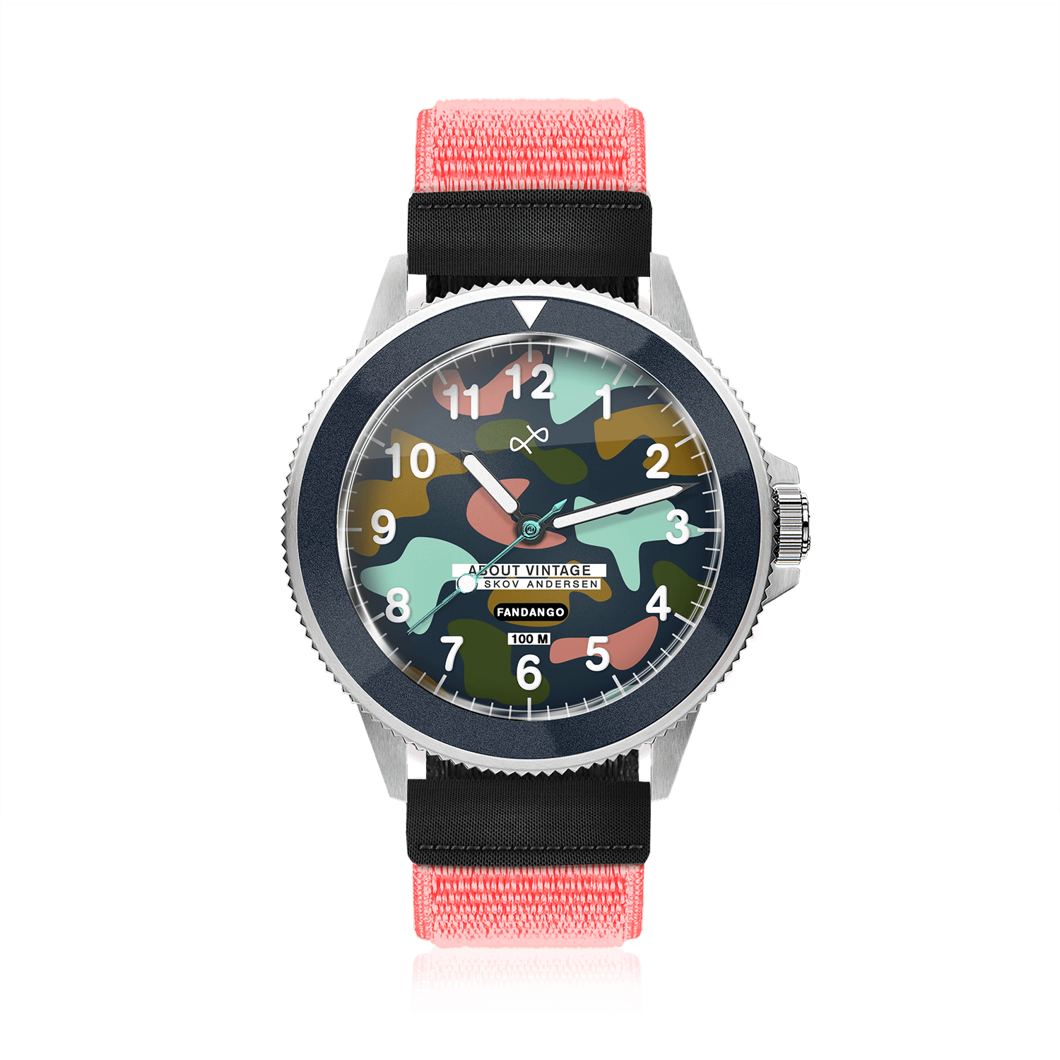 Fandango 'KAI', Dark Blue / Army by AV86 kids watch with luminous big numbers, camouflage dial, and easy velcro strap