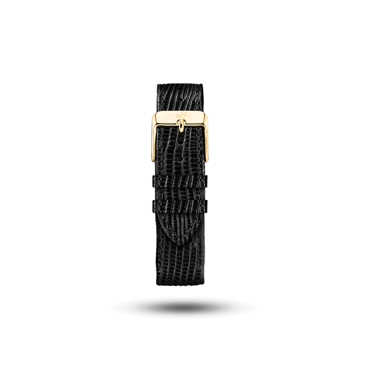 Patterned Leather (Classic) - Black strap with textured lizard grain and gold-tone buckle, crafted by AV86, exemplifying Nordic minimalism and luxury craftsmanship.