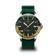 1970 Haagen GMT Automatic, Swiss Made by AV86 with vintage-inspired dial, GMT bezel, sapphire crystal, and green fabric strap
