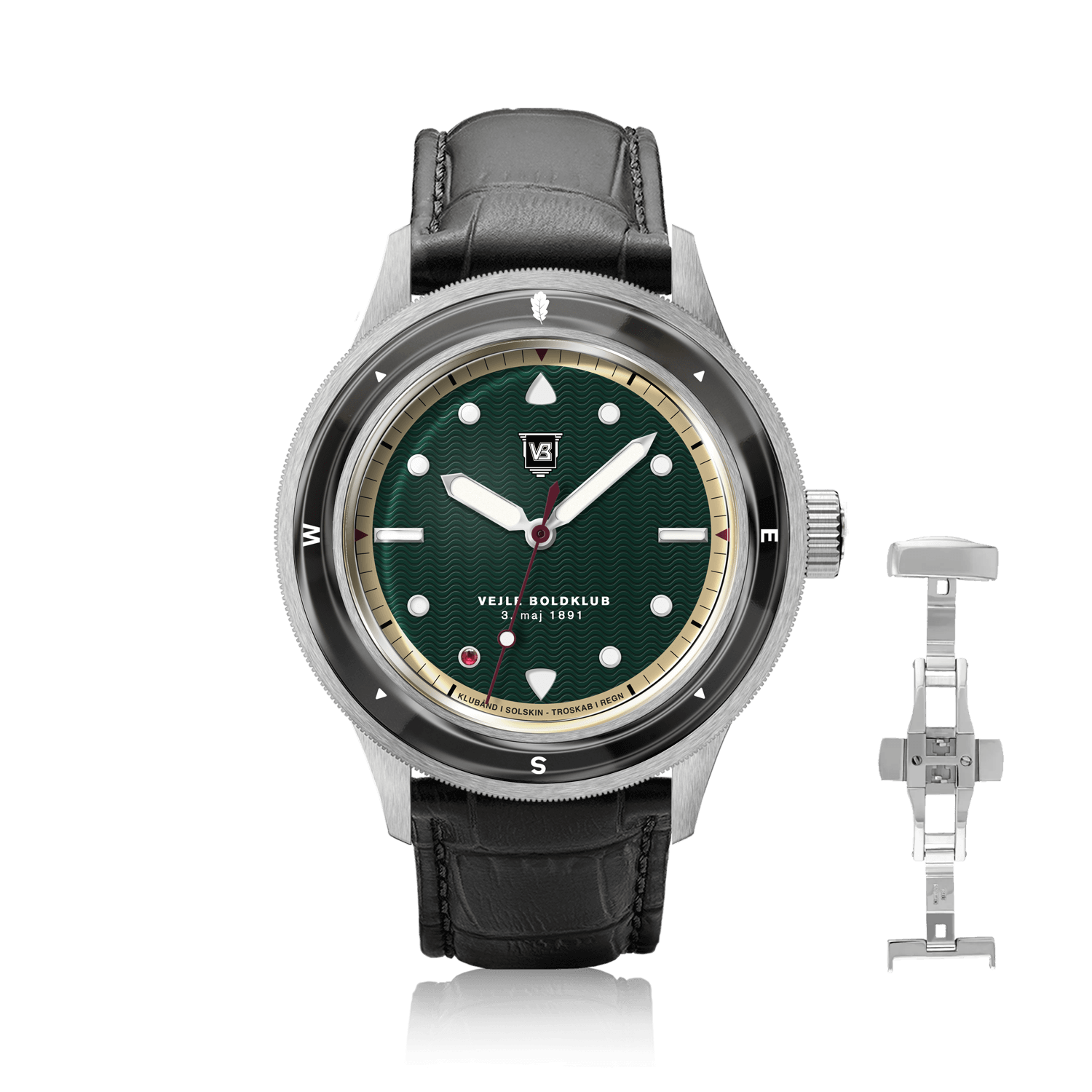 VB Kong Hans Eg, Limited Edition / Forudbestilling by AV86 vintage-inspired diver with compass bezel, sapphire crystal, and black leather strap