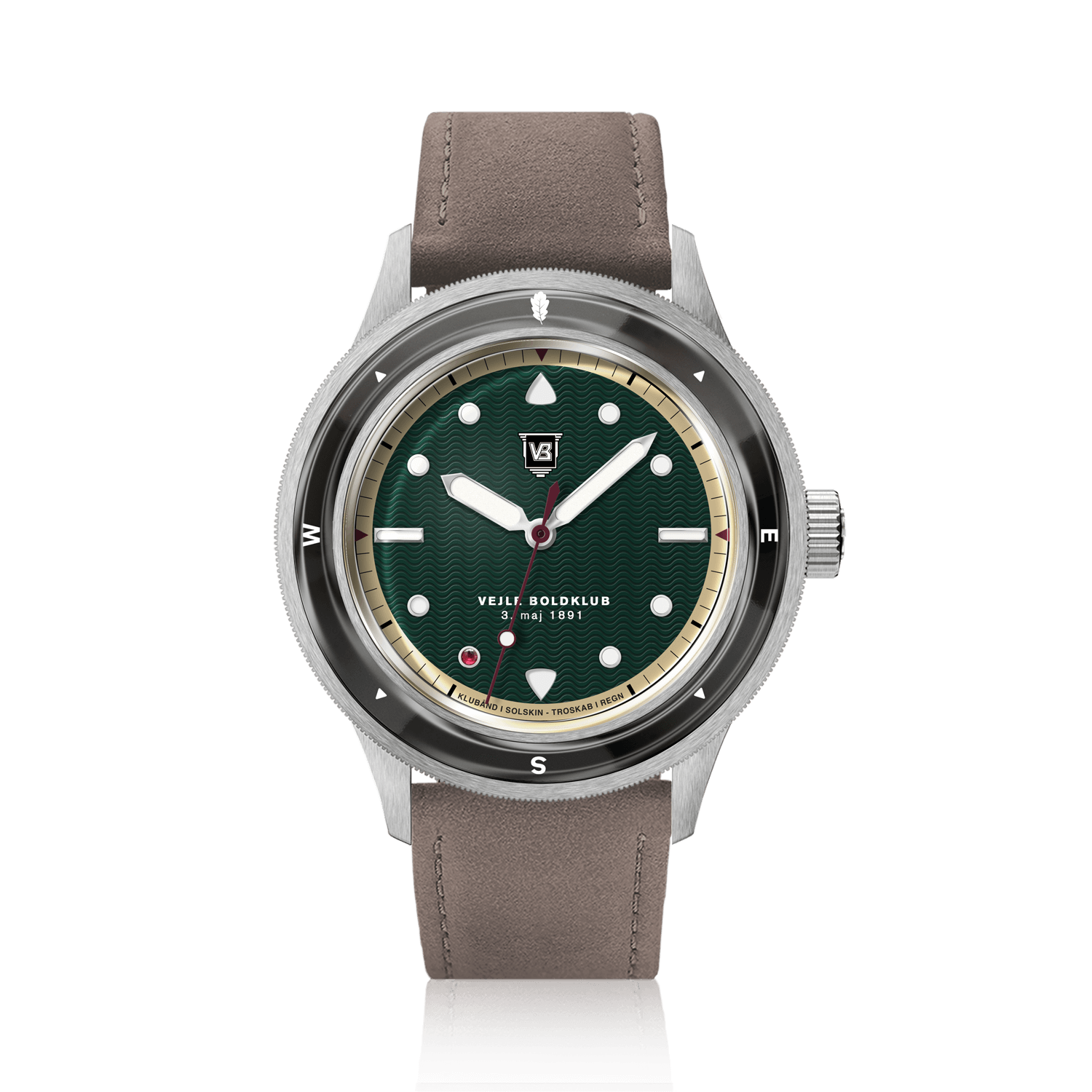 VB Kong Hans Eg, Limited Edition / Forudbestilling by AV86 vintage-inspired diver with sapphire crystal, compass bezel, and grey leather strap