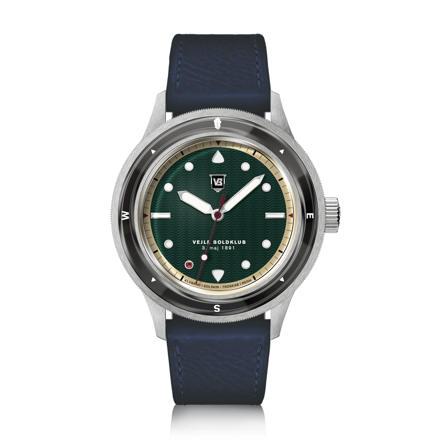 VB Kong Hans Eg, Limited Edition / Forudbestilling by AV86 vintage-inspired diver with compass bezel, sapphire crystal, and navy leather strap