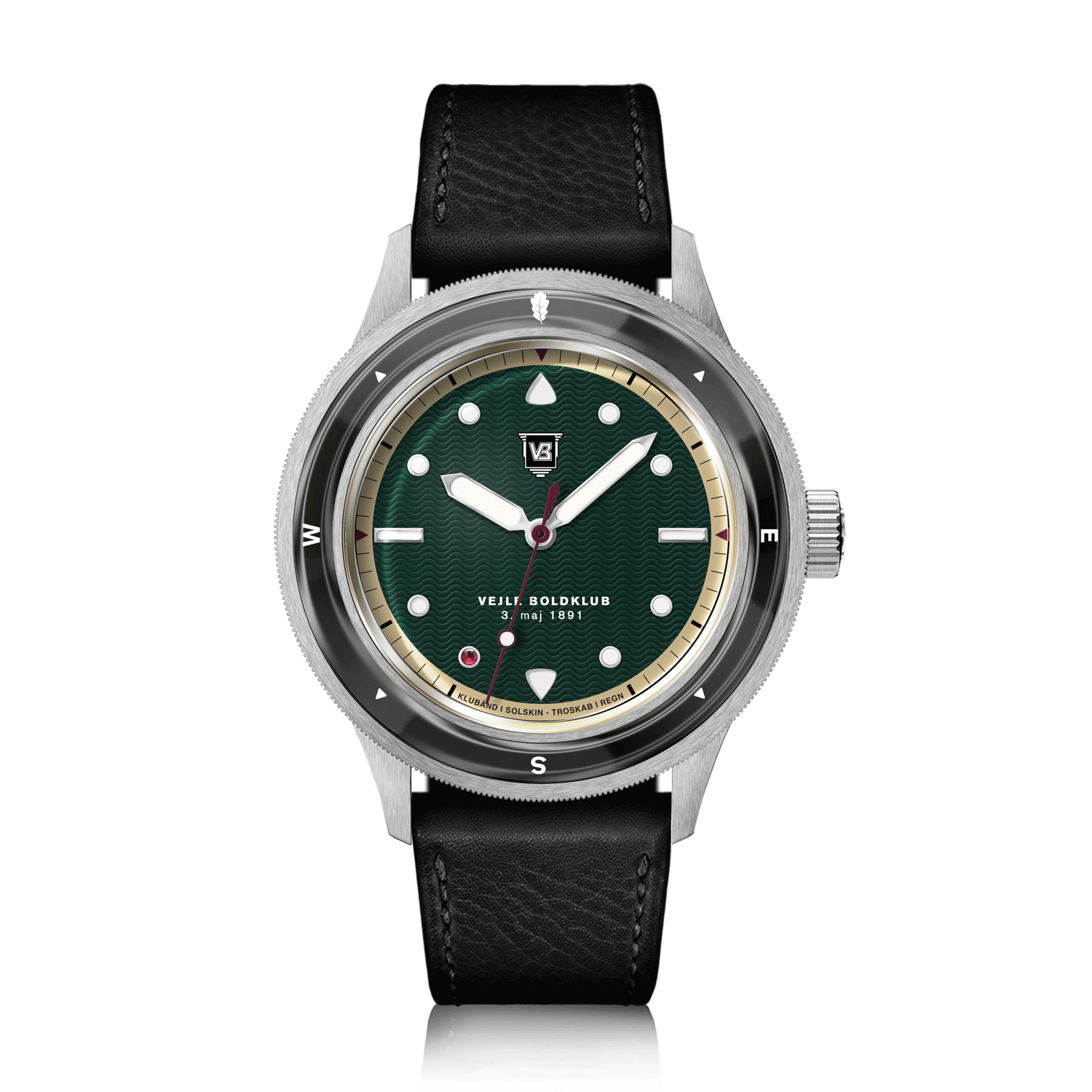 VB Kong Hans Eg, Limited Edition / Forudbestilling by AV86 vintage-inspired diver with compass bezel, sapphire crystal, and black leather strap