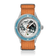 Earthrise WWF Partnership, Automatic / 2026 Edition by AV86 with Earth dial, blue bezel, and orange woven strap.