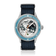 Earthrise WWF Partnership, Automatic / 2026 Edition by AV86 with blue bezel, Earth dial, and navy blue woven strap.