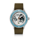 Earthrise WWF Partnership, Automatic / 2026 Edition by AV86 with sky blue bezel, Earth dial, and recycled olive green fabric strap.