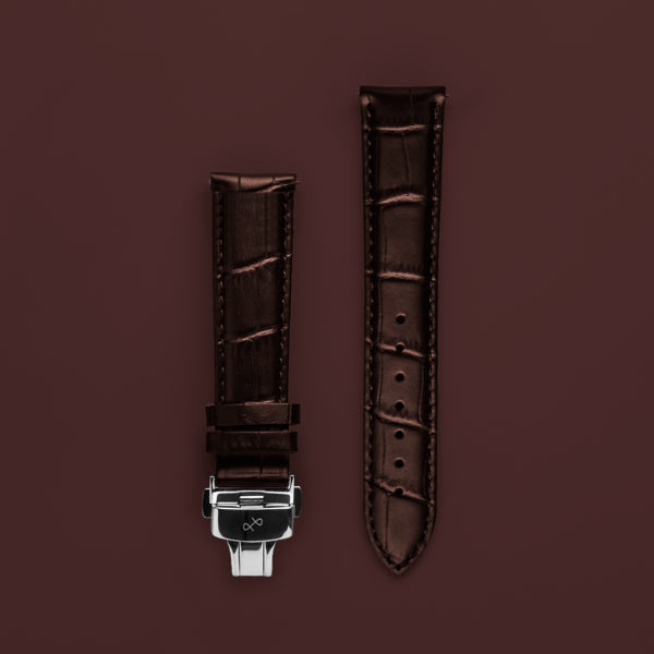 Butterfly Clasp - Brown Croco by AV86 high-quality croco leather strap with stainless butterfly clasp and engraved detailing