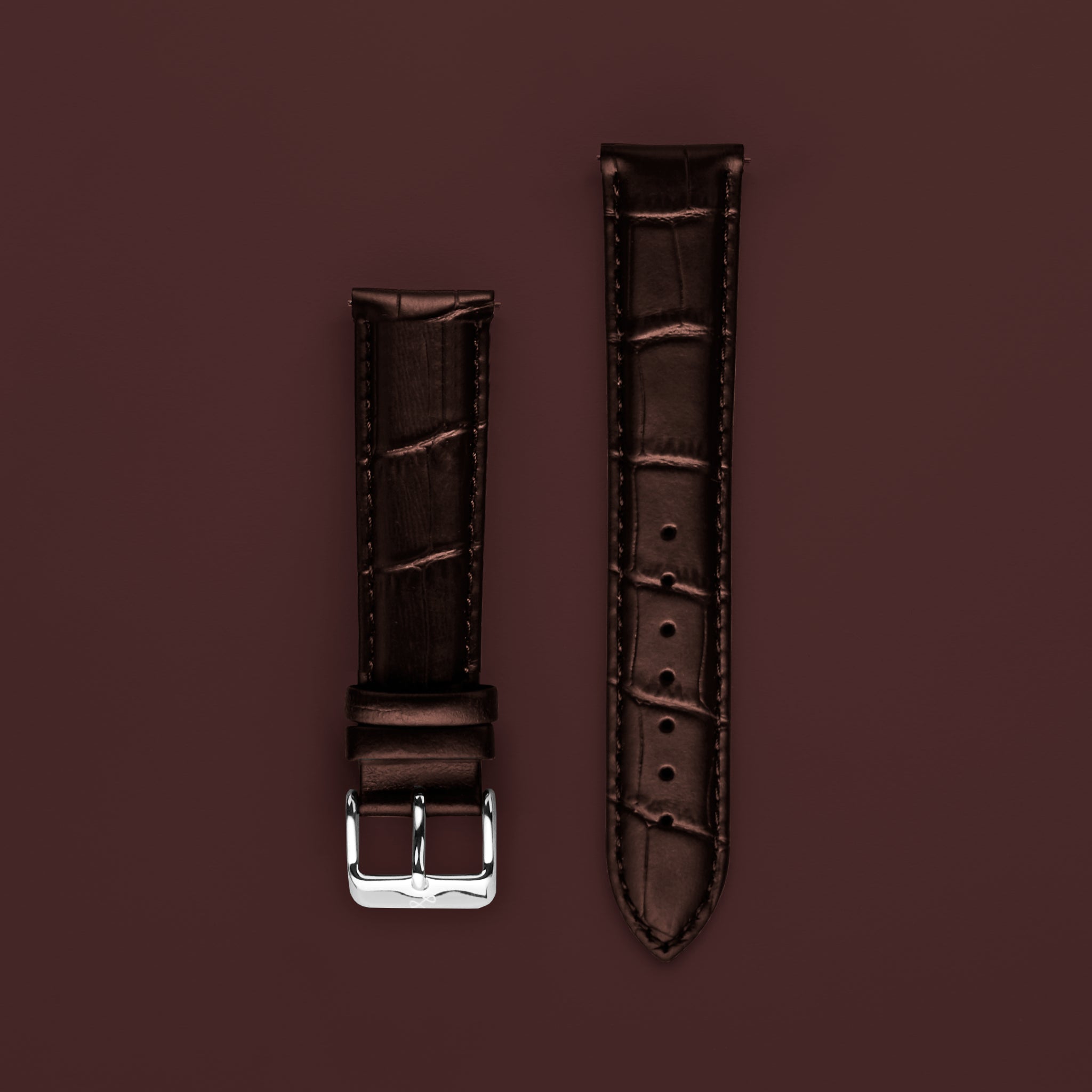 Leather - Brown Croco two-piece high-quality leather strap with stainless steel pin buckle by AV86 showcasing classic craftsmanship