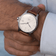 1971 Automatic by AV86 minimalistic luxury timepiece with sapphire crystal, automatic movement, and brown leather strap on wrist