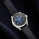 1968 Sixtyeight by AV86 vintage-inspired dress watch with sapphire crystal, blue sunray dial, and black leather strap